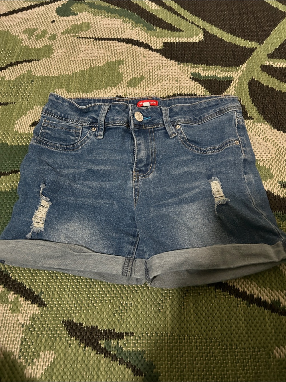 liberty Blue Distressed Rolled-Hem Jean Shorts